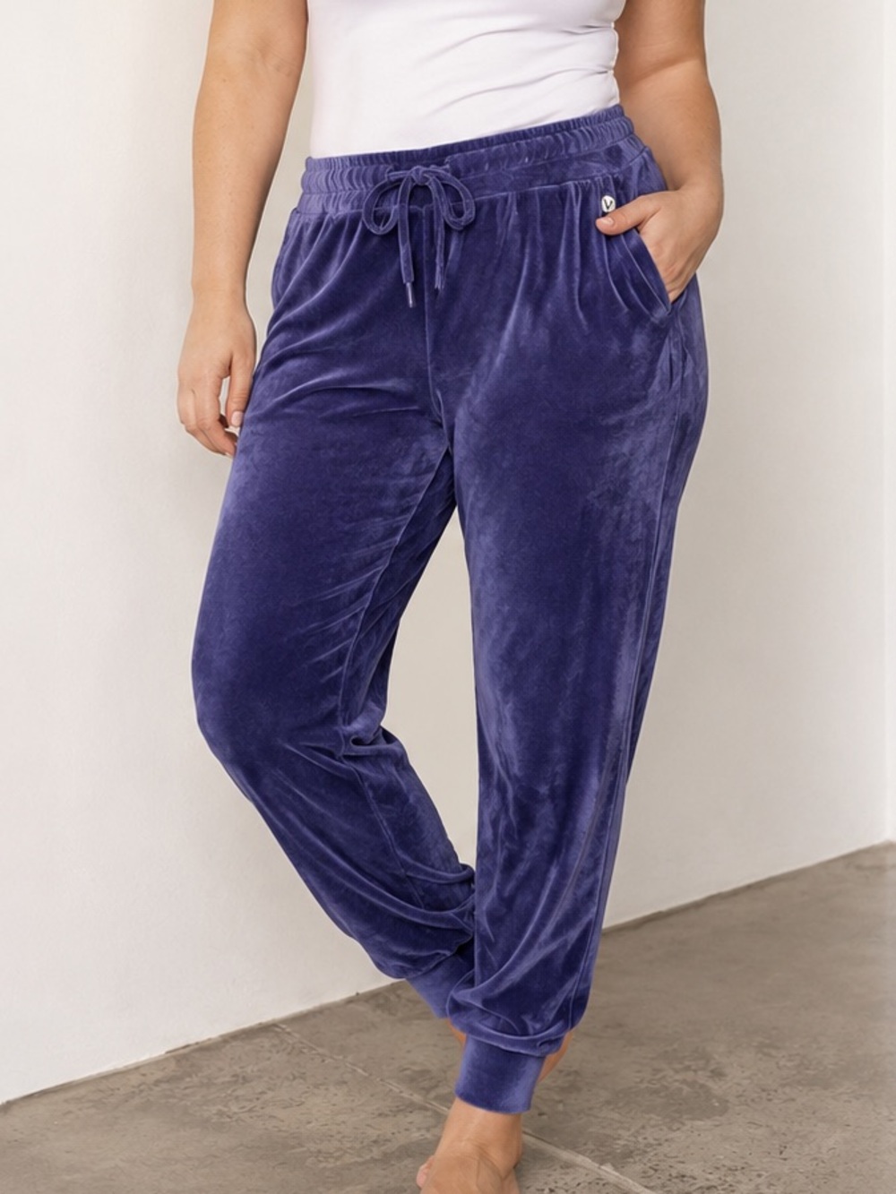 Livi Active Women's Plush Velvet Joggers in Deep Navy Plus Size Cozy 14/16